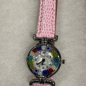 Uno Alla Volta Women’s Murano Glass Millefiori Watch with Rose Pink Leather NWOT